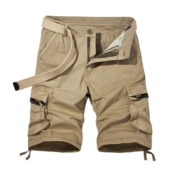VERUGU Cargo Shorts for Men Casual Solid Zipper Button Cropped Casual Fashion Outdoor Athletic Shorts with Pockets Khaki B 4XL