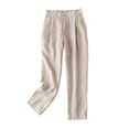 thumbnail image 1 of VERUGU Casual Pants for Women Summer Buttons Straight Leg Pants Soild Color Mid Waist Trousers Loose Classic Loungewear Pajama Pants Comfortable Daily Ninth Pants with Pockets Beige XL, 1 of 6