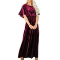 thumbnail image 1 of VERUGU Casual Work Dress for Women Short Sleeve Workwear Business Maxi Dress Elegant Velvet Long Dress for Office Formal Dress Wine L, 1 of 5