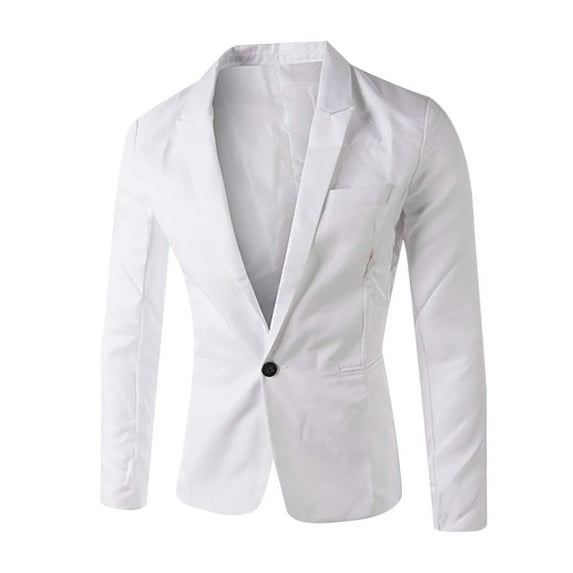 VERUGU Coats for Men Single Button Solid Lapel Long Sleeve Casual Solid Business Suit Top White XL