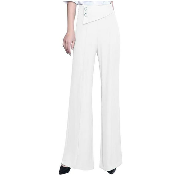 VERUGU Dress Pants Women Wide Leg Pants High Waisted Business Work Trousers Long Straight Suit Pants Casual Loose Solid Comfortable Office Dress Pants Slack Summer Outfits White L