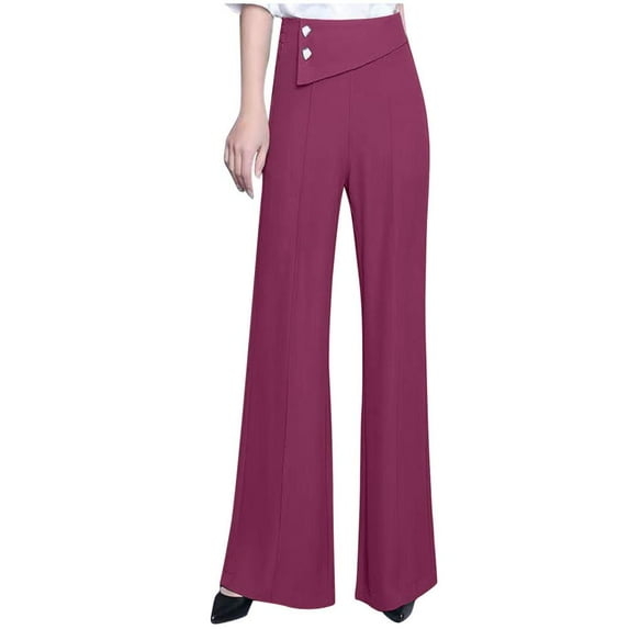 VERUGU Dress Pants Women Wide Leg Pants High Waisted Business Work Trousers Long Straight Suit Pants Casual Loose Solid Comfortable Office Dress Pants Slack Summer Outfits Hot Pink L