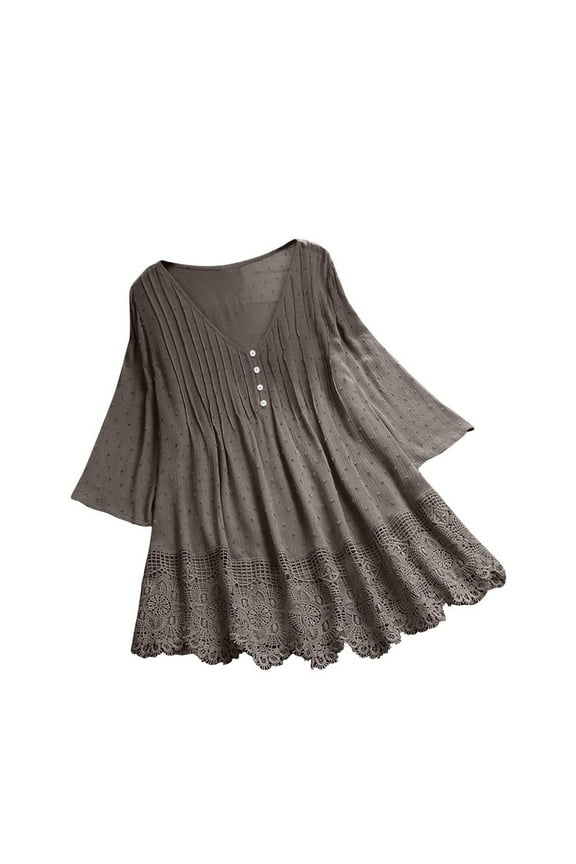 Fall Women Plus Size 3/4 Sleeve V Neck Tops Casual Tunic Blouse Loose Shirt Oversized Kaftan Gypsy Shirt Tops Thin Pullover Tops