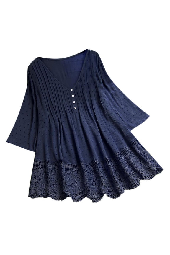 Fall Women Plus Size 3/4 Sleeve V Neck Tops Casual Tunic Blouse Loose Shirt Oversized Kaftan Gypsy Shirt Tops Thin Pullover Tops