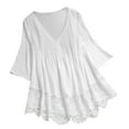 thumbnail image 1 of VERUGU Fall Women Plus Size 3/4 Sleeve V Neck Tops Casual Tunic Blouse Loose Shirt Oversized Kaftan Gypsy Shirt Tops Thin Pullover Tops, 1 of 6