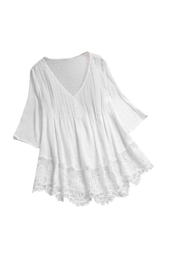 Fall Women Plus Size 3/4 Sleeve V Neck Tops Casual Tunic Blouse Loose Shirt Oversized Kaftan Gypsy Shirt Tops Thin Pullover Tops