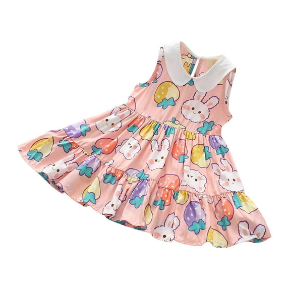 VERUGU Girls Dresses Toddler Kids Baby Girls Fashion Cute Sleeveless Sweet Flower Print Ruffle Dress