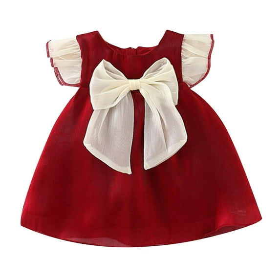 VERUGU Girls Dresses Toddler Kids Baby Girls Fashion Cute Sleeveless Sweet Mesh Bow Ruffle Dress
