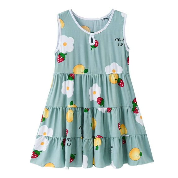 VERUGU Girls Dresses Toddler Kids Baby Girls Fashion Cute Sleeveless Sweet Print Ruffle Dress