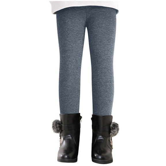 VERUGU Girls Leggings Fall Winter Kids Elastic Long Pants Fashion Solid Color Brushed Warm Casual Plush Leggings Gray 8 Years