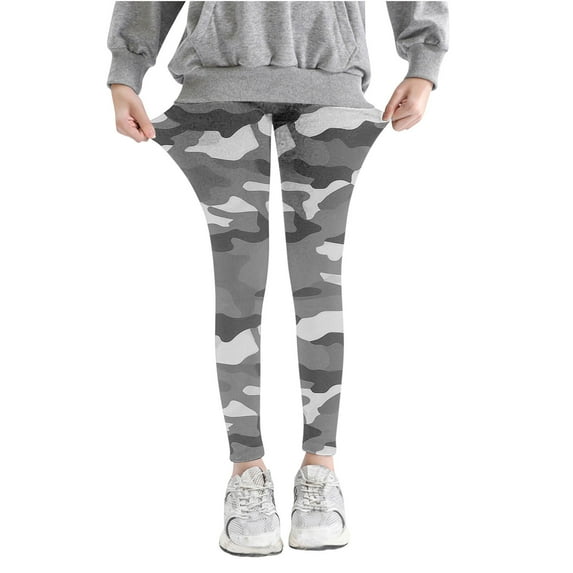 VERUGU Girls Leggings Kids Camouflage Printed Pants High Waist Stretchy Soft Tights Kids Summer Leggings for School Wearing Gray 3 Years