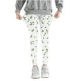 thumbnail image 1 of VERUGU Girls Leggings Kids Leaf Print Pants High Waist Stretchy Soft Tights Spring Fall Leggings for School Wearing Green 6 Years, 1 of 5