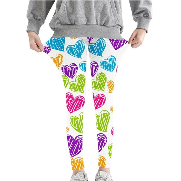 VERUGU Girls Leggings Spring Fall Fashion Soft Heart Print Comfortable Pants for Kids Casual Slim Fitting Full Length Pants 3-8 Years