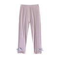 thumbnail image 1 of VERUGU Girls Leggings Spring Fall Kids Thin Solid Bow Slim Long Pants Casual Lightweight Breathable Pants Purple 7 Years, 1 of 4