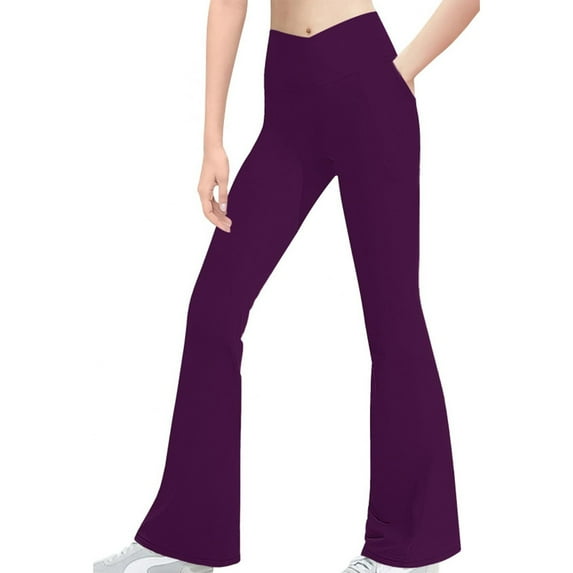 VERUGU Girls Sweatpants Kids Solid Sports Quick Drying Flare-Leg Yoga Pants Outdoor Slim Mosquito Repellent Long Pants Purple 9 Years