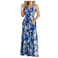 thumbnail image 1 of VERUGU Hawaiian Dress for Womens Summer Holiday Beach Maxi Dress Floral Printed Boho Dress Sleeveless Tank Sun Dress Blue L, 1 of 4