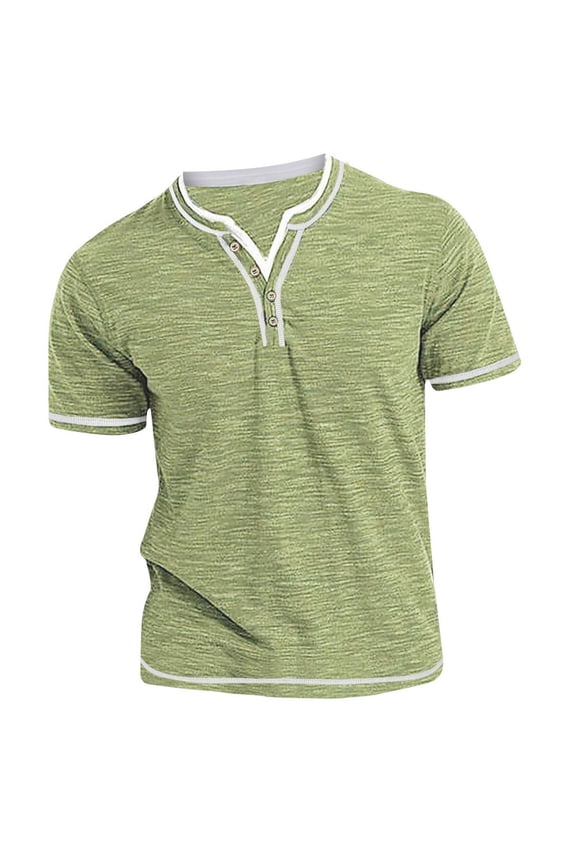 Henley Shirts for Men Top Shirt Slim Short Sleeve Lapel Casual Sports Bottom Shirt T-shirt Top Green L