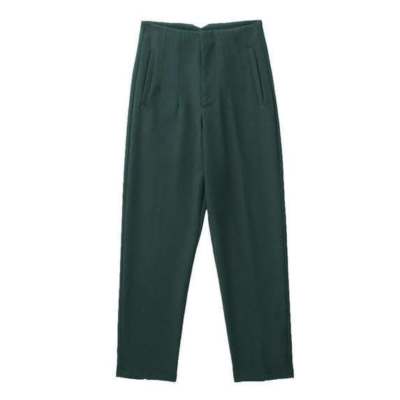 VERUGU High Waisted Dress Pants for Women Straight Leg Solid Vertical Shape Work Slack Suit Pants Casual Loose Haren Pants for Office Business Classic Cozy Trousers with Pockets Army Green S