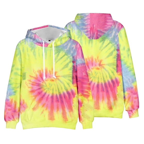 VERUGU Hoodies for Men Casual Fashion Round Neck Sweatshirt Tie-dye Pattern 3D Print Pullover Long Sleeve Tops Yellow 4XL