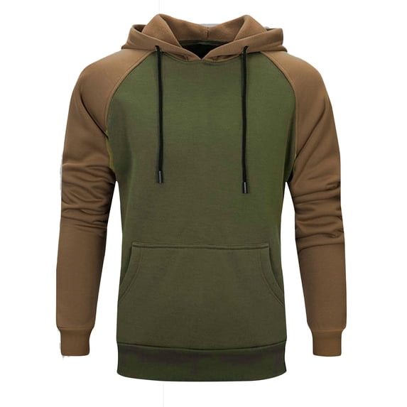 VERUGU Hoodies for Men Color Block Patchwork Blend Pullover Kanga Pocket Sweatshirts Long Sleeve Lightweight Pullover Green S