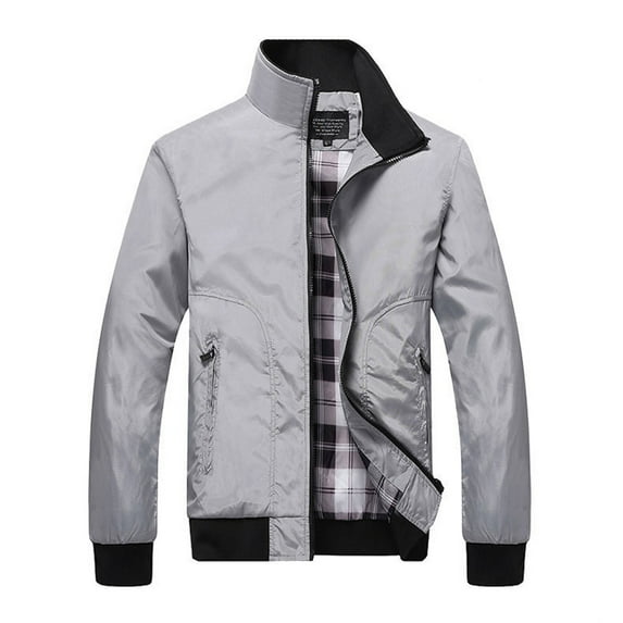 VERUGU Jackets for Men Winter Casual Zipper Solid Warm Casual Fashion Thickening Coat Gray M