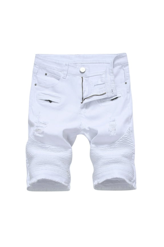 Jean Shorts Men's Ripped Trunks Stretchy Washed Jeans Trunks Cut-Off Classic Fits Biker Jeans Trunks White XXL