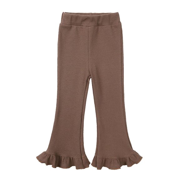 VERUGU Kids Spring Fall Solid Baby Ruffled Flared Long Pants Cotton Cute Versatile Full Length Pants Coffee 5 Years