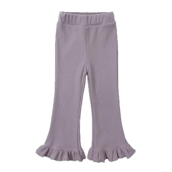 VERUGU Kids Spring Fall Solid Baby Ruffled Flared Long Pants Cotton Cute Versatile Full Length Pants Purple 2 Years