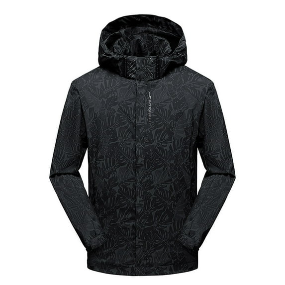 VERUGU Men's Lightweight Jackets Thin Windbreaker Slim Zipper Long Sleeve Pocket Sun Protection Outdoor Coat Black XXL
