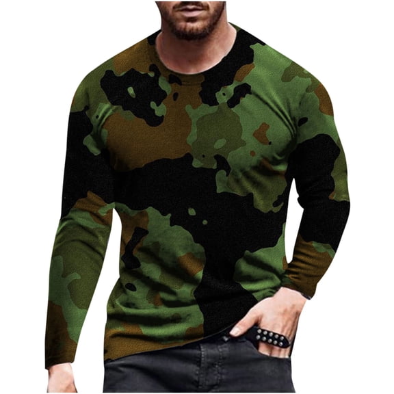 VERUGU Mens Casual Long Sleeve Camouflage Shirts Fashion Fall Crew Neck Top Base Shirt Green M