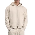 thumbnail image 1 of VERUGU Mens Casual Long Sleeve Zipper Coat Fall Winter Hooded Tops Trendy Solid Loose Cotton Outwear with Pocket Khaki XXL, 1 of 6