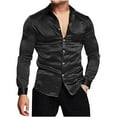 thumbnail image 1 of VERUGU Mens Dress Shirts Slim Lapel Long Sleeve Solid Trendy Bright Satin Formal Shirt Business Casual Button Down Tops Black XXL, 1 of 6