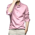 thumbnail image 1 of VERUGU Mens Dress Shirts Slim Lapel Long Sleeve Solid Work Formal Shirt Business Casual Button Down Imitation Silk Tops Cardigan Pink 4XL, 1 of 3