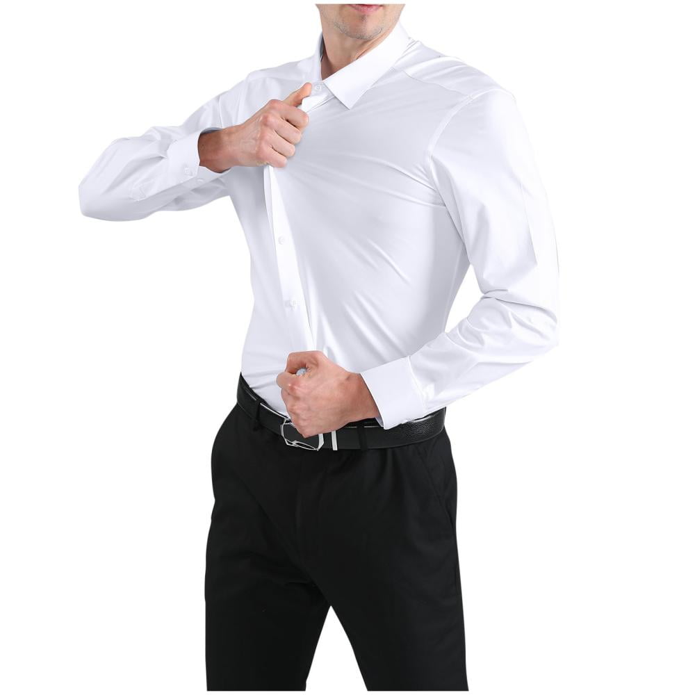 Men's Stretch Slim Fit Dress Shirt - Long Sleeve Button Down Business Casual Shirt