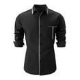 thumbnail image 1 of VERUGU Mens Long Sleeve Dress Shirts Business Casual Turn-Down Collar Slim Solid Trendy Button Down Cardigan Tops with Pocket Black XL, 1 of 5