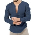 thumbnail image 1 of VERUGU Mens Shirt Lightweight Breathable Casual Fashion Solid Color Long Sleeve V-Neck Fit Summer Loose Comfortable Blouse Navy 3XL, 1 of 7