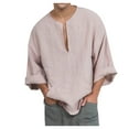 thumbnail image 1 of VERUGU Mens Shirt Lightweight Breathable Casual Fashion Solid Color Long Sleeve V-Neck Fit Summer Loose Comfortable Blouse Pink XL, 1 of 6