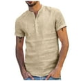 thumbnail image 1 of VERUGU Mens Shirts Casual Baggy Cotton Linen Tops Solid Short Sleeve V-Neck Classic Comfortable Blouse Khaki S, 1 of 5
