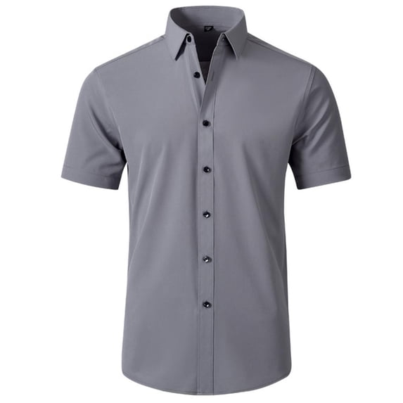 VERUGU Mens Shirts Casual Fashion Business Short Sleeve Turndown Collar Button Shirt Blouse Gray 3XL