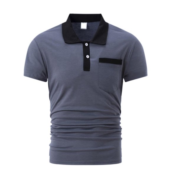 VERUGU Mens Shirts Casual Fashion Business Short Sleeve Turndown Collar Button Shirt Blouse Gray XL