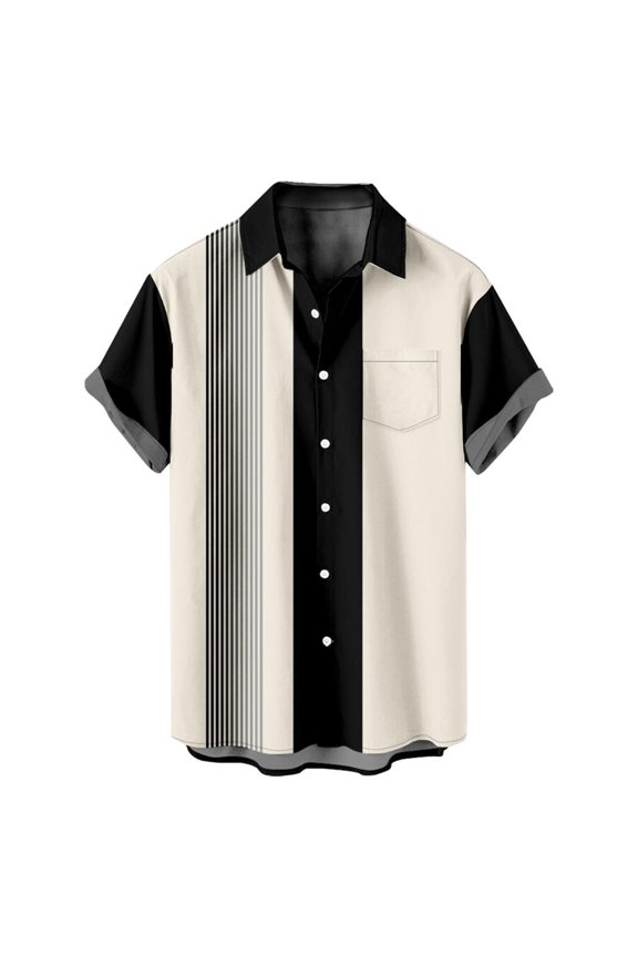 Mens Shirts Casual Fashion Patchwork Turndown Collar Printing Short Sleeve Have Pockets Button Shirt Tops Blouse White L