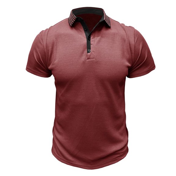 VERUGU Mens Shirts Casual Fashion Short Sleeve Stripe Printing Turndown Collar Button Shirt Blouse Red XL