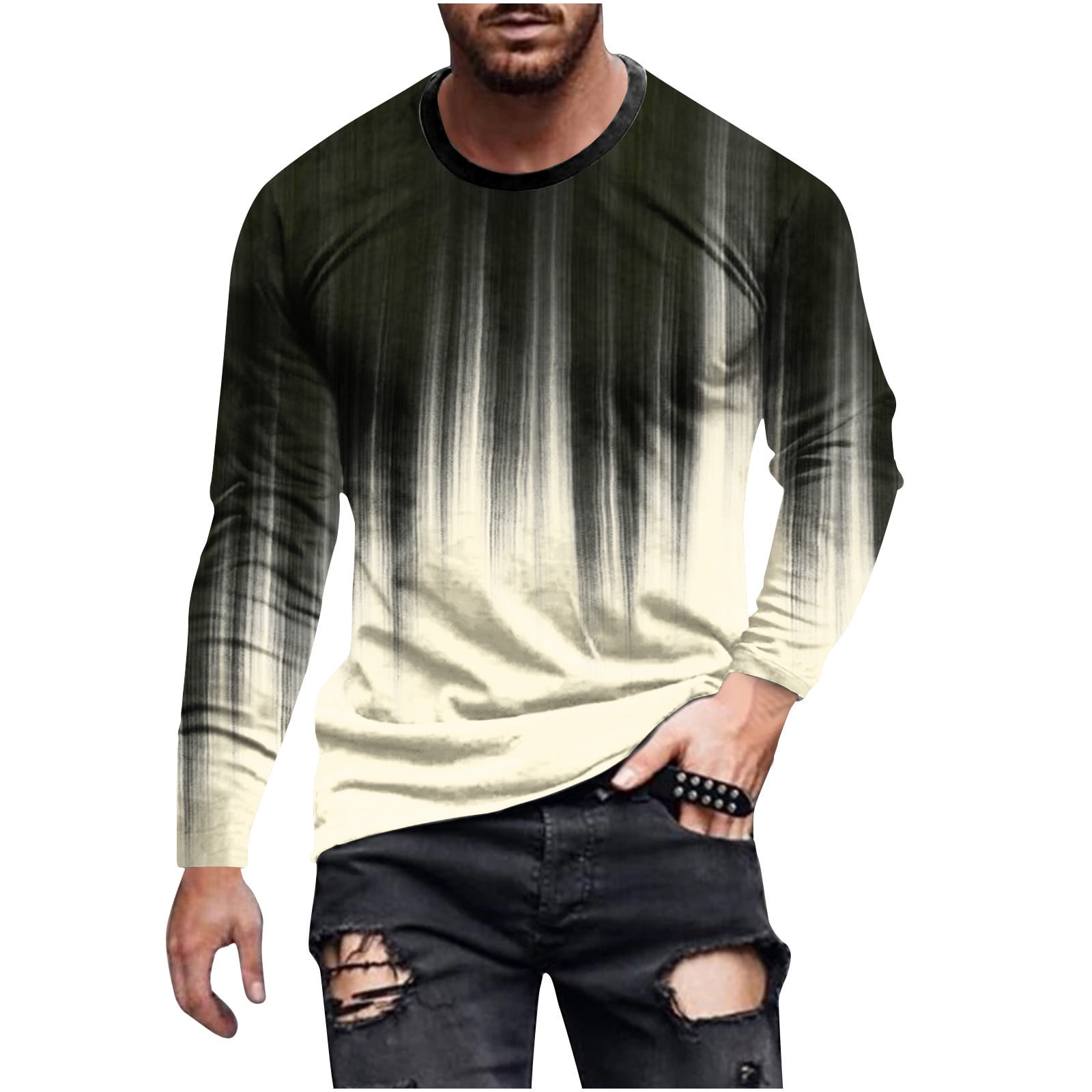 Tdoqot Mens Long Sleeve Shirts- Crewneck Gradient Trendy