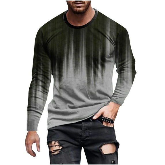 VERUGU Mens Shirts Fashion Gradient Color Print Long Sleeve Graphic Tee Outdoor Daily Round Neck T-Shirts Spring Fall Pullover Tops Gray 4XL