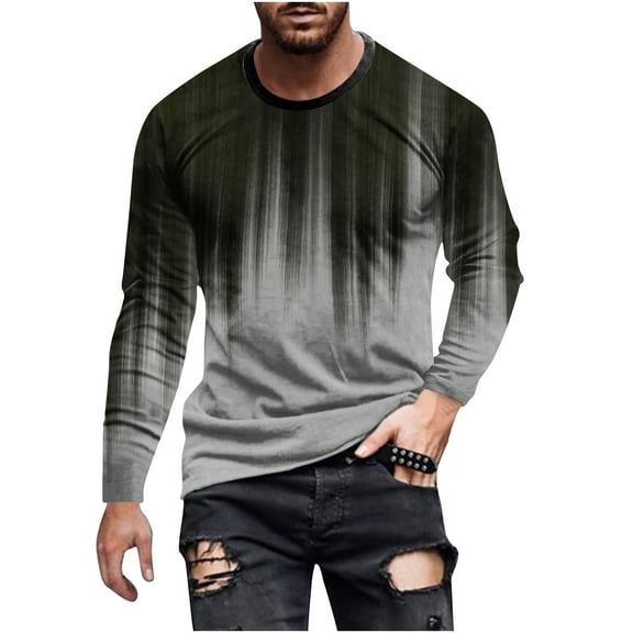 VERUGU Mens Shirts Fashion Gradient Color Print Long Sleeve Graphic Tee Outdoor Daily Round Neck T-Shirts Spring Fall Pullover Tops Gray XXL