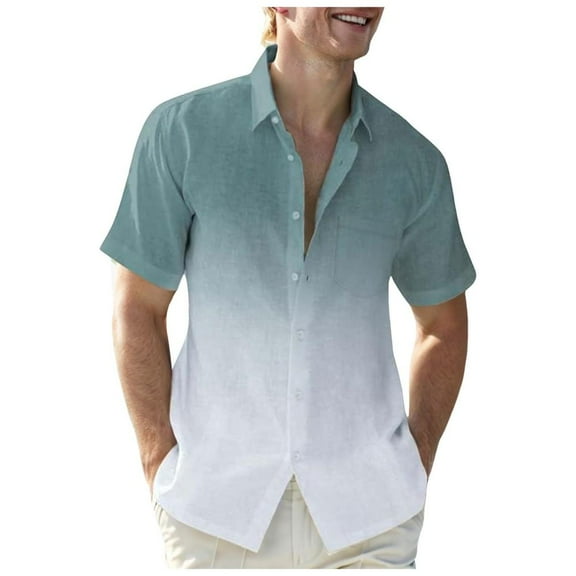 VERUGU Mens Shirts Fashion Gradient Color Turndown Collar Breathable Tops Short Sleeve Casual Comfortable Blouse Shirt Army Green 4XL