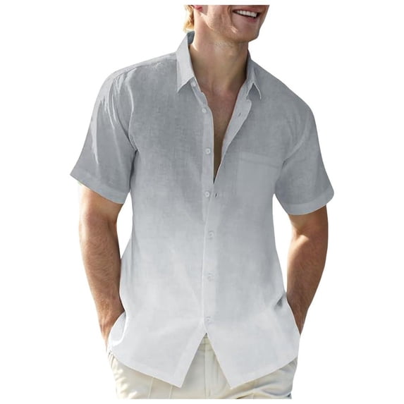 VERUGU Mens Shirts Fashion Gradient Color Turndown Collar Breathable Tops Short Sleeve Casual Comfortable Blouse Shirt Gray 4XL