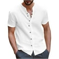 thumbnail image 1 of VERUGU Mens Shirts Summer Cotton Linen V-Neck Tops Short Sleeve Vintage Buttons Solid Casual Blouse White L, 1 of 6