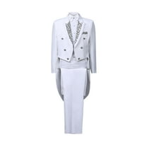 VERUGU Mens Suit Dress Tuxedo Performance Clothes Magician Stage Performance Clothes Four-Piece Suit Blue M