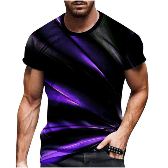 VERUGU Mens T-Shirts Casual Round Neck Digital Printing Pullover Fitness Sports Shorts Sleeve T-Shirt Blouse Black 5XL